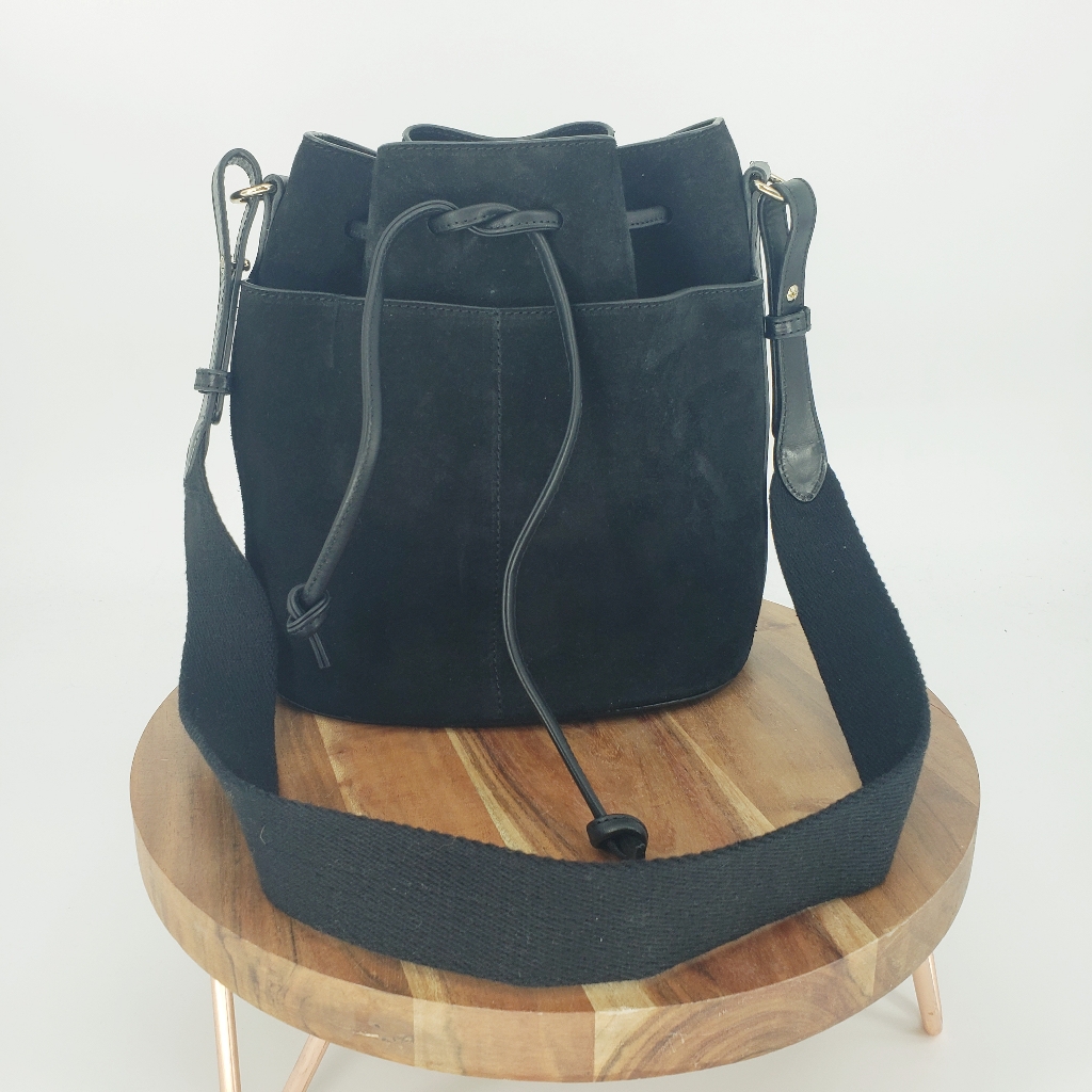 Sezane Suede Liberte Bucket Bag In Black